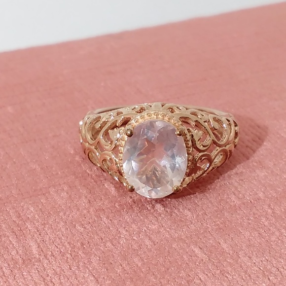 Rose Quartz Ring 14k Rose Gold Sterling Silver Size 7 - Picture 4 of 7